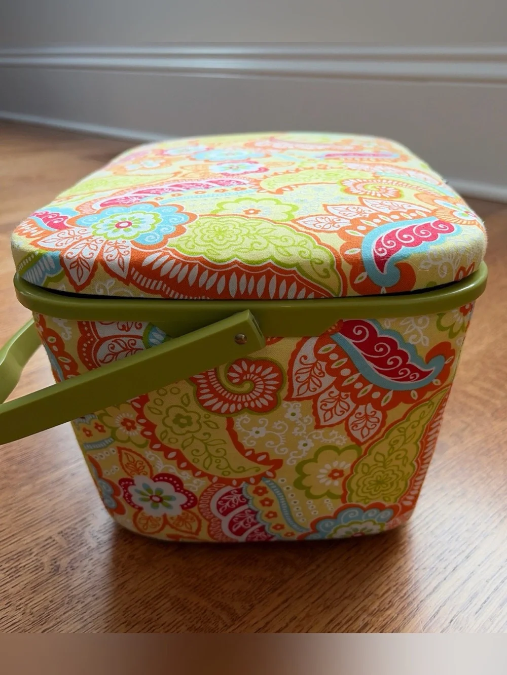 Vintage Dritz St. Jane Sewing Basket Box Paisley Print with Tray Retro Y2K Boho